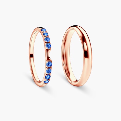 Obrączki The Journey: różowe złoto, niebieski szafir, półokrągłe, 2 mm i 3 mm